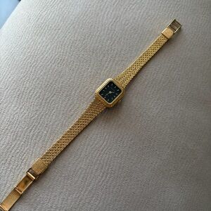 Vintage Burcher Women 18k Gold Plated Watch with Black Face, Swiss made